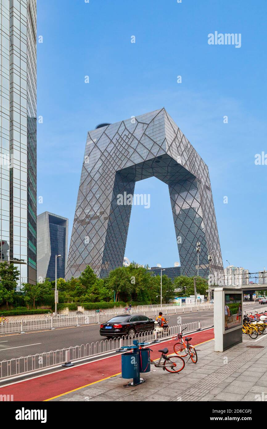 Beijing, China - August 08 2018: The CCTV Headquarters serves as the headquarters for China Central Television (CCTV). The tower is a 234-metre (768 f Stock Photo