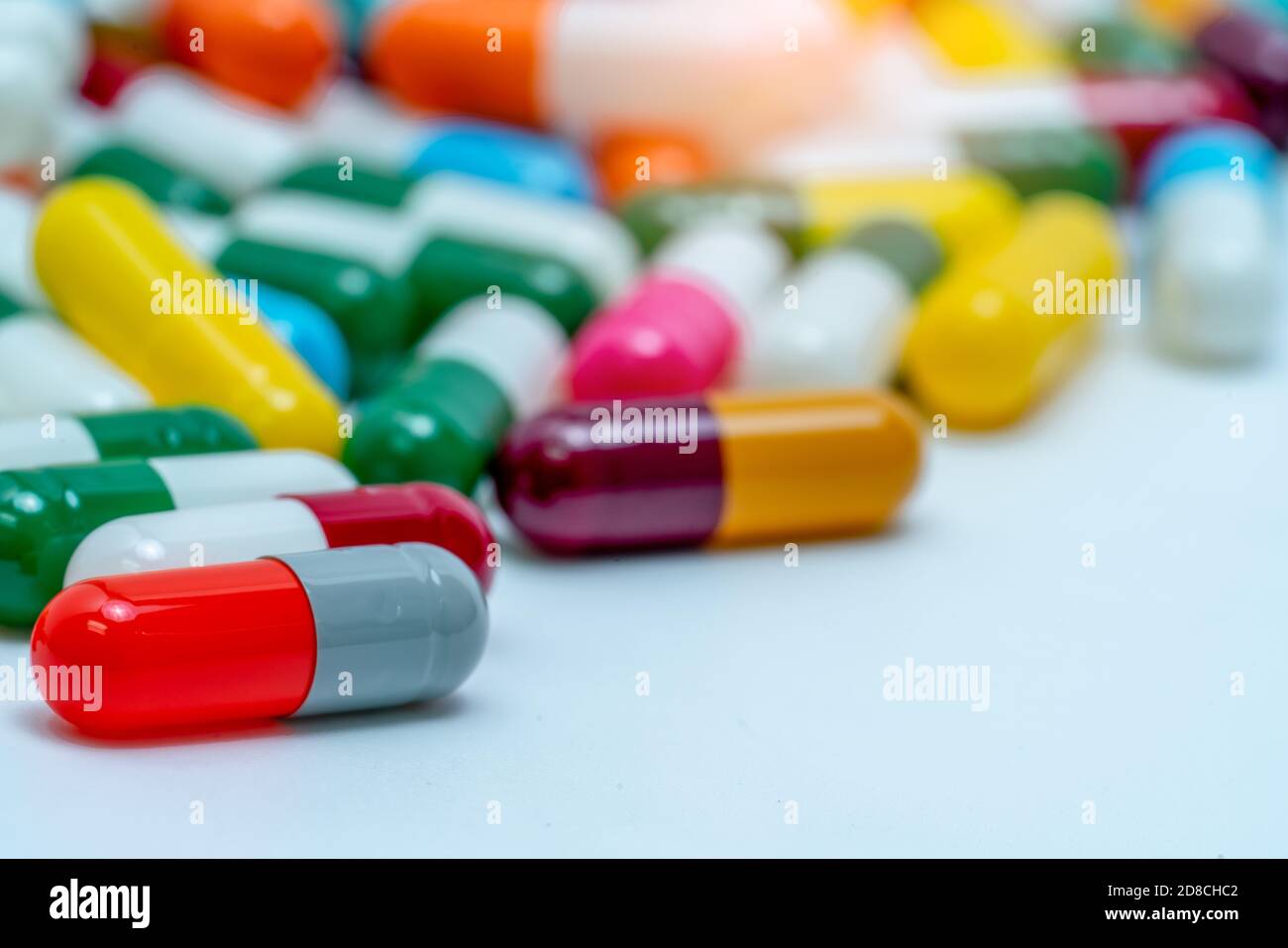 Selective Focus On Orange-gray Antibiotic Capsule Pill On Blurred ...