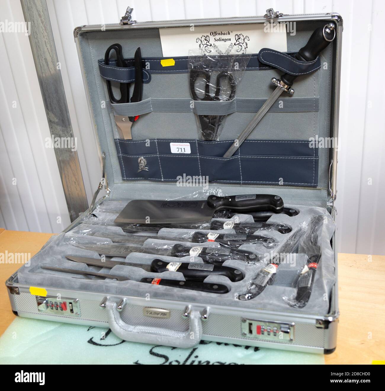 Carrying case of specialist kitchen knives by Offenbach Solingen on display  labelled for auction Stock Photo - Alamy