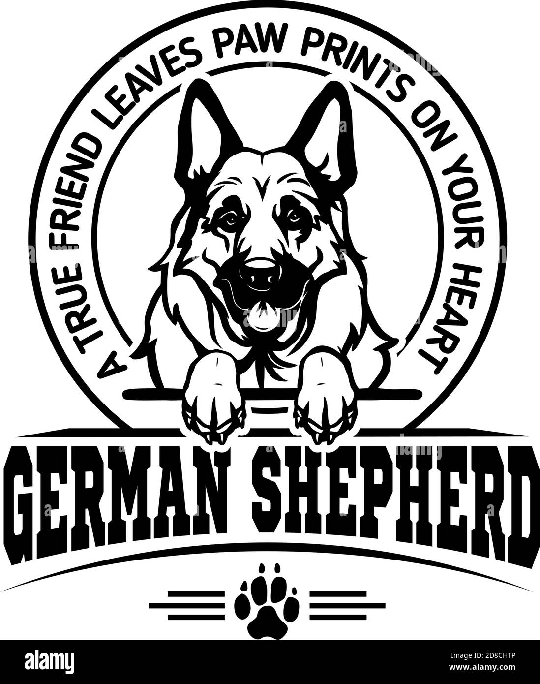 German Shepherd - Dog Happy Face Paw Puppy Pup Pet Clip Art K-9 Cop Police Logo SVG PNG Clipart Vector Cricut Cut Cutting Stock Vector