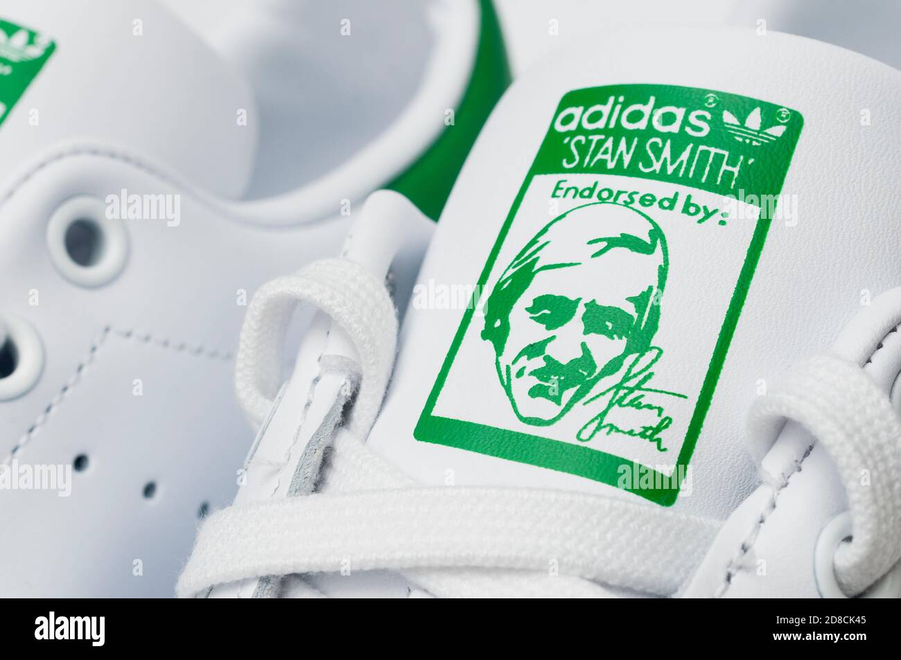 Carrara, Italy - October 28, 2020 - Adidas Stan Smith sneaker classic  (white and green) front logo detail Stock Photo - Alamy