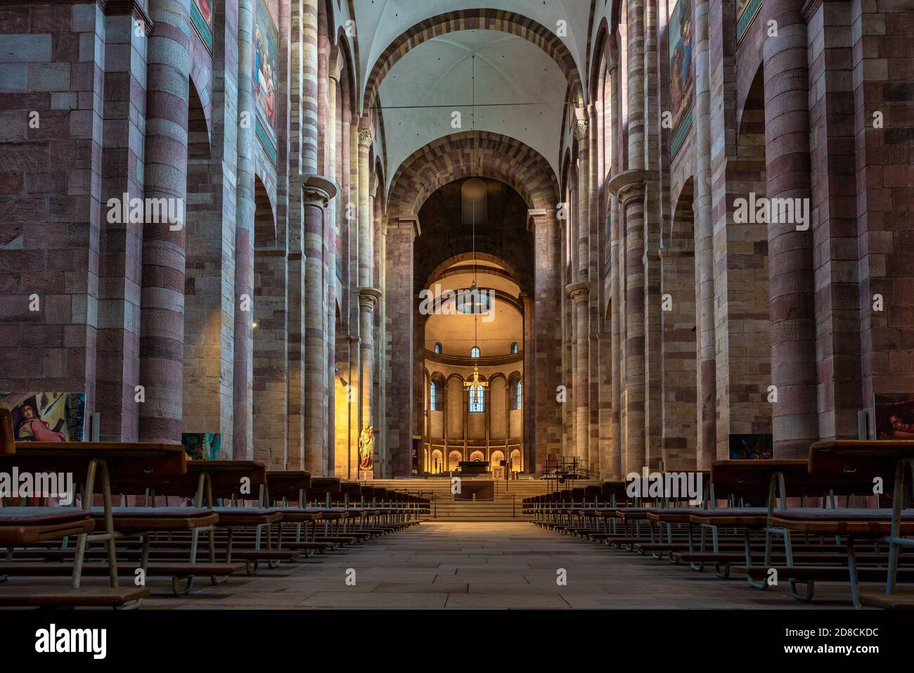 Interior of Cathedral in Speyer, Germany. Officially called the Imperial Cathedral Basilica of the Assumption and St Stephen, or short in german Dom z Stock Photo