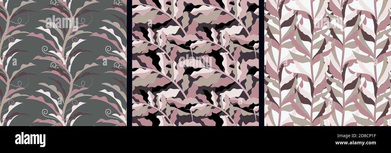vector seamless pattern set with leaf pattern. Stock Vector