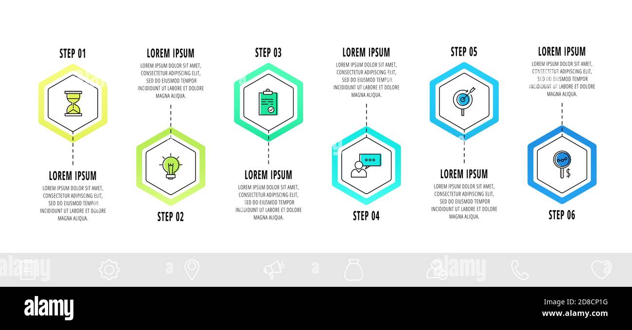 Vector infographic hexagons with 6 steps. Flat template can be used for ...