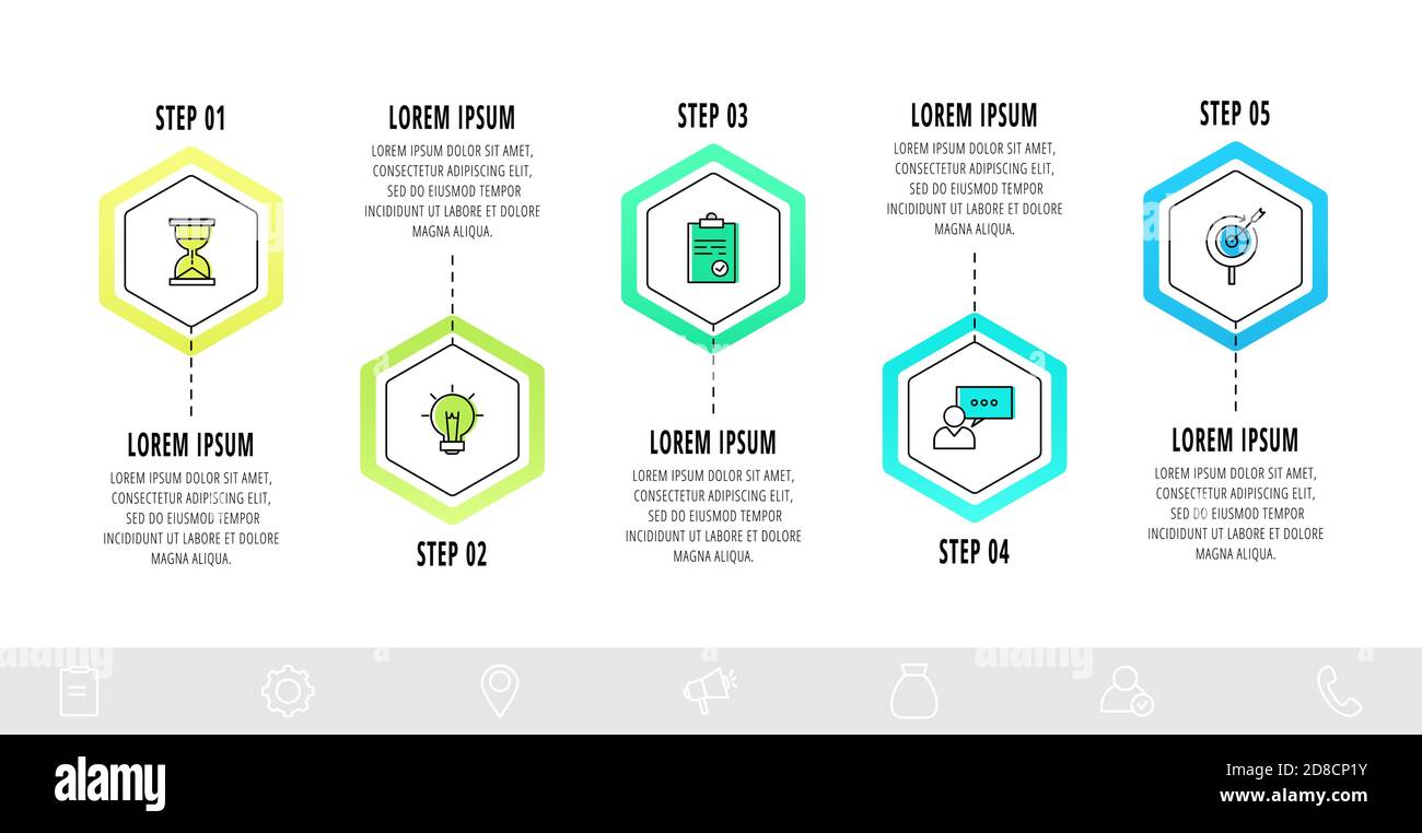 Vector infographic hexagons with five steps. Flat template can be used ...