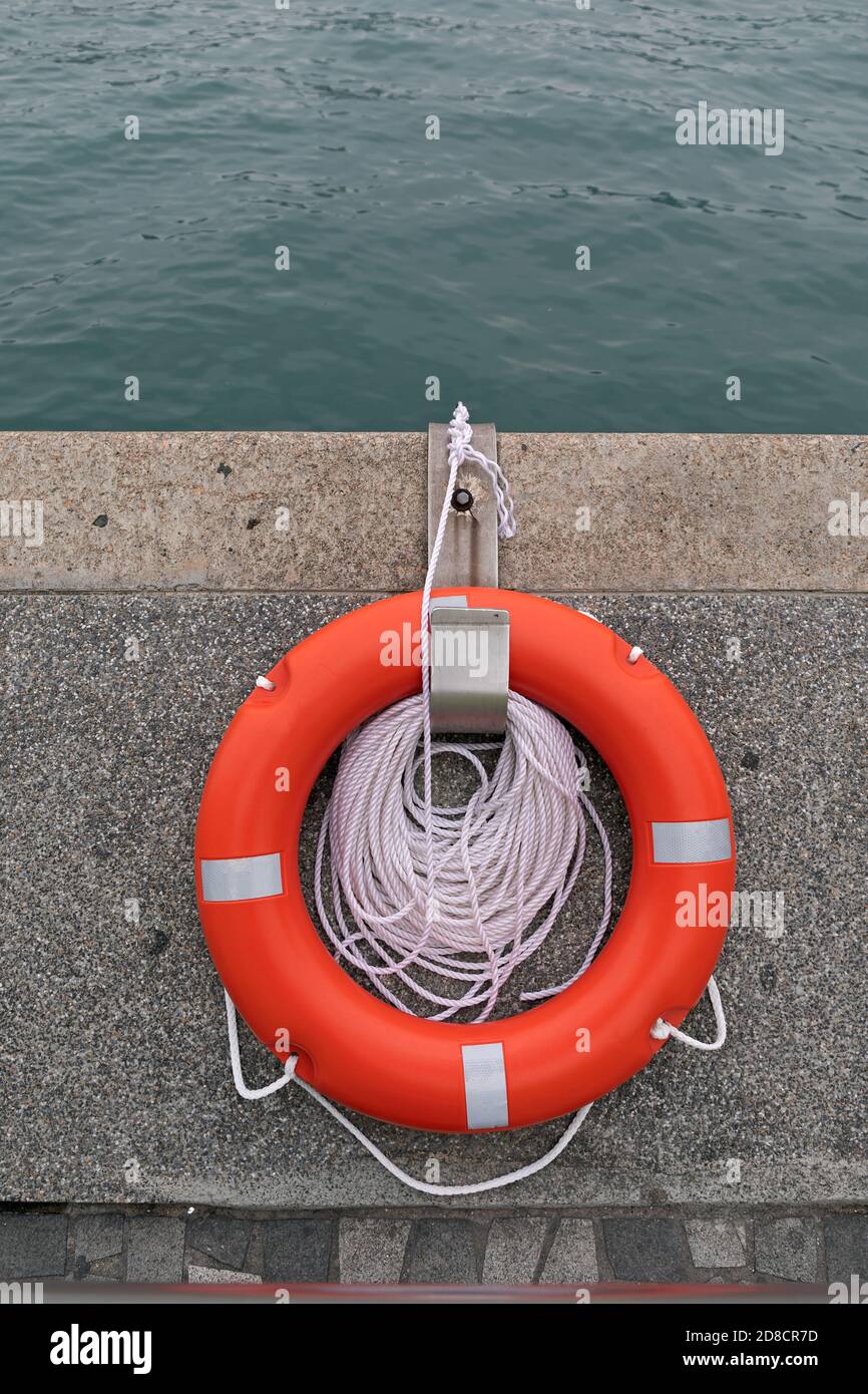 Lifebuoy Ring Buoy  Life Saver With Rope Stock Photo