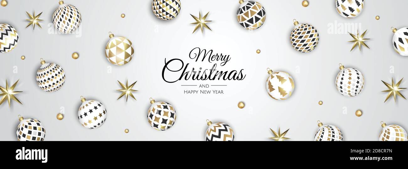 Merry Christmas and Happy New Year. Xmas background with star and balls ...