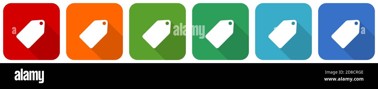 Label ticket icon set, flat design vector illustration in 6 colors ...