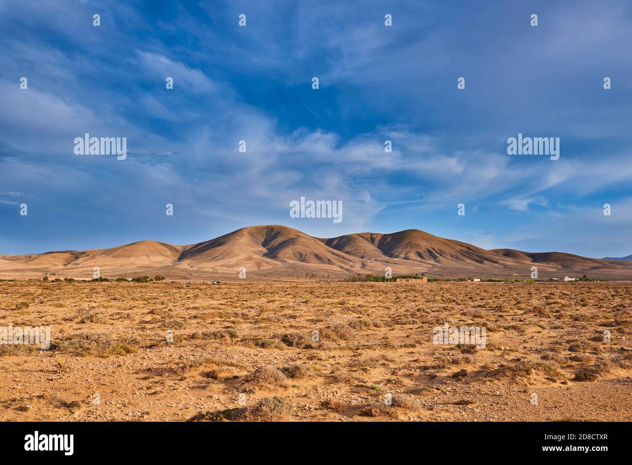 Landscape of mountain Tindaya and Vallebron from El Cotillo, Canary Islands, Fuerteventura, Vallebron Stock Photo