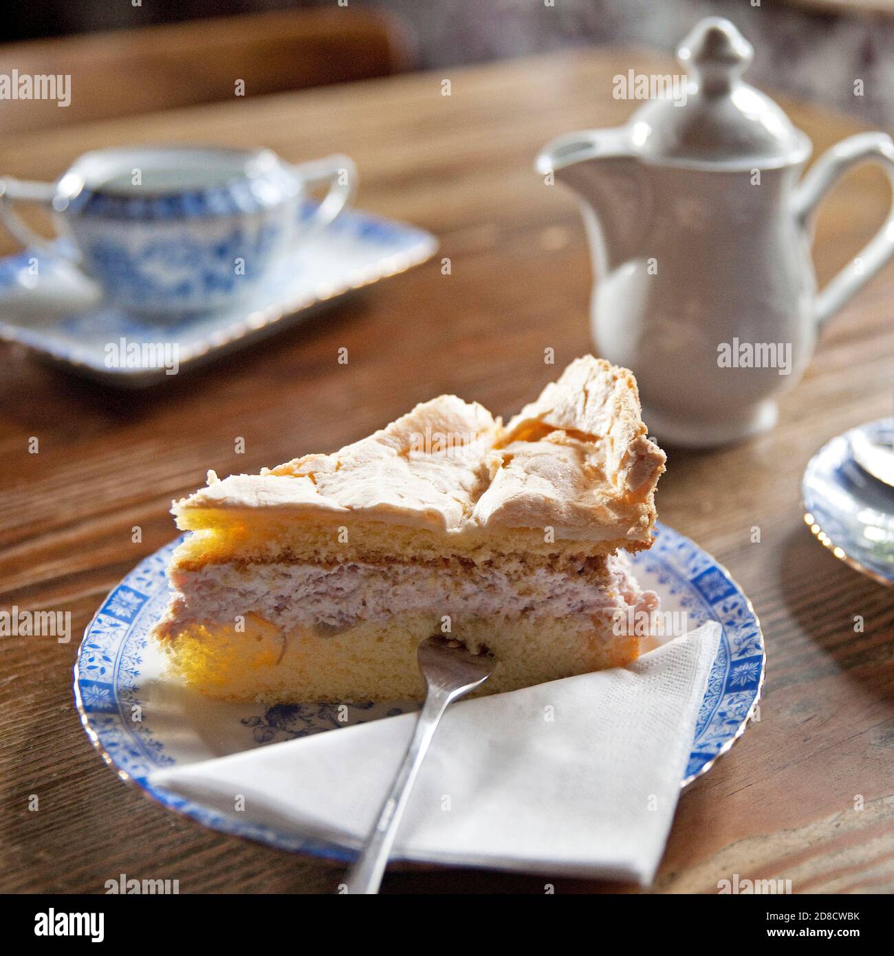 drinking coffee with a piece of cake in a tavern, Germany, Schleswig-Holstein, Northern Frisia, Katingsiel Stock Photo