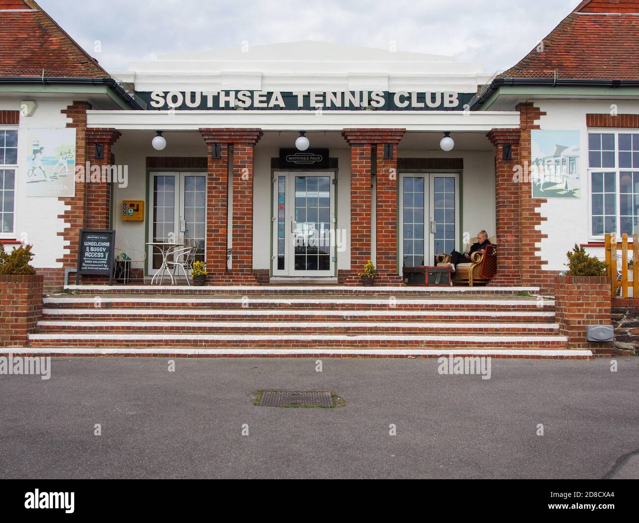 The exterior of Southsea Tennis club housing the Watkins and Faux  restaurant Stock Photo - Alamy