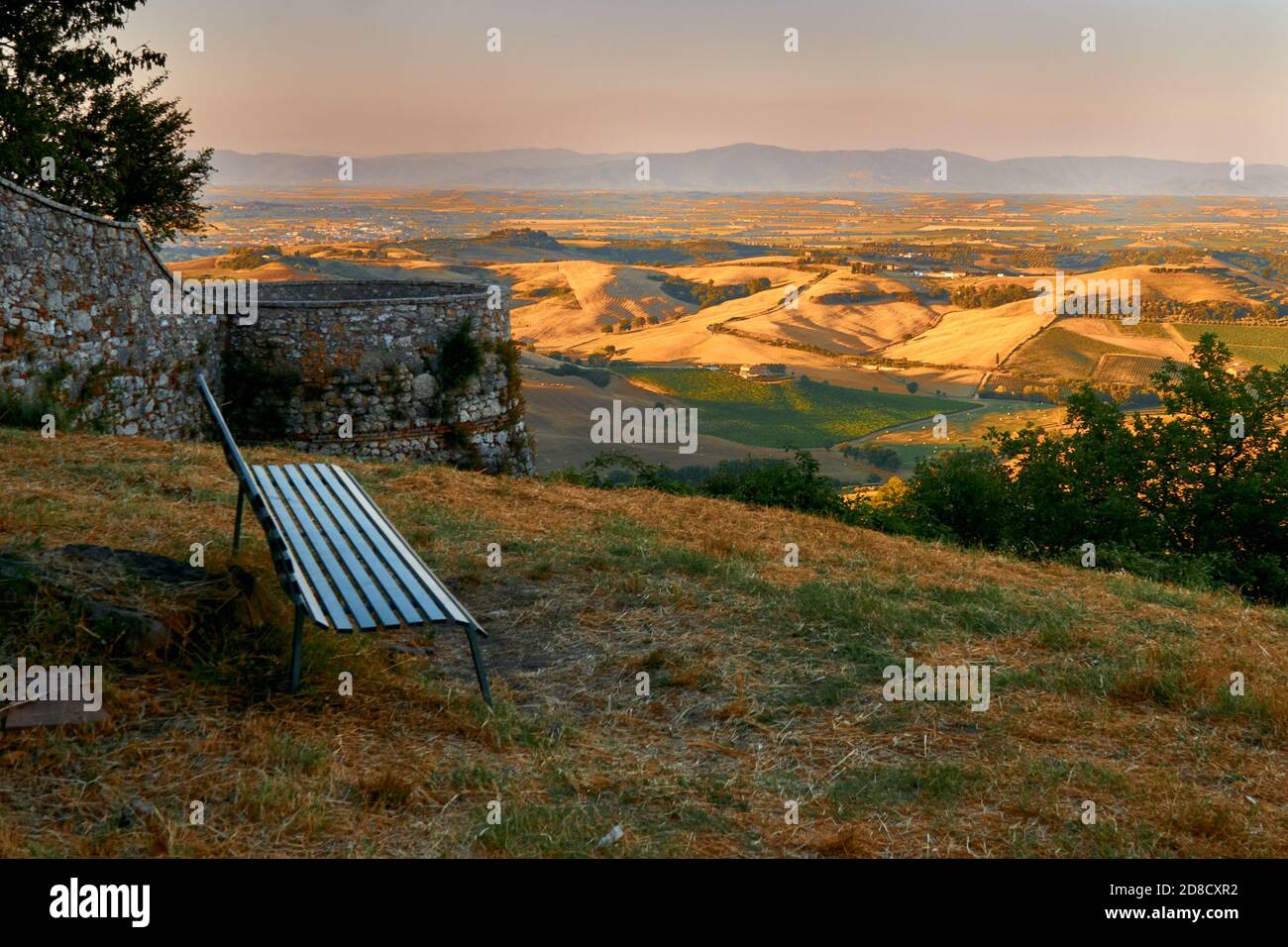 View Over Tuscany Toscana At Tuscan Valley Val Dorcia At Sunset With