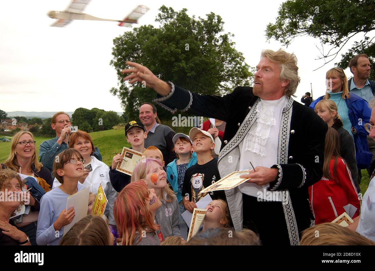 Richard Branson after he recreated the flight of Sir George  Cayley's glider, at Brompton, Near Scarborough, North Yorkshire. Photo by Andrew Higgins Stock Photo