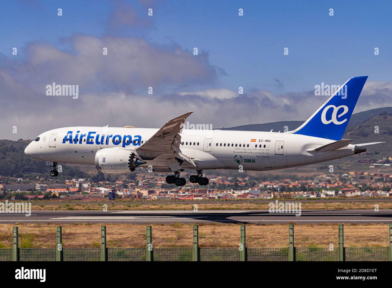 Los Rodeos, Tenerife/Canary islands; July 24 2020: Air Europa Boeing 787-8 Dreamliner, landing, in La Laguna city airport Stock Photo