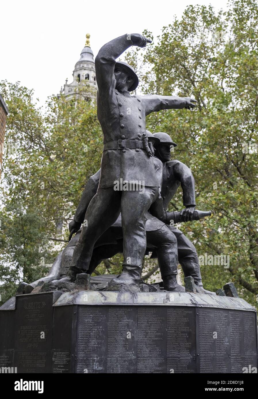 LONDON, UNITED KINGDOM - Oct 24, 2020: A memorial to the firefighters of London during the Blitz. Situated in front of St Pauls Cathedra Stock Photo