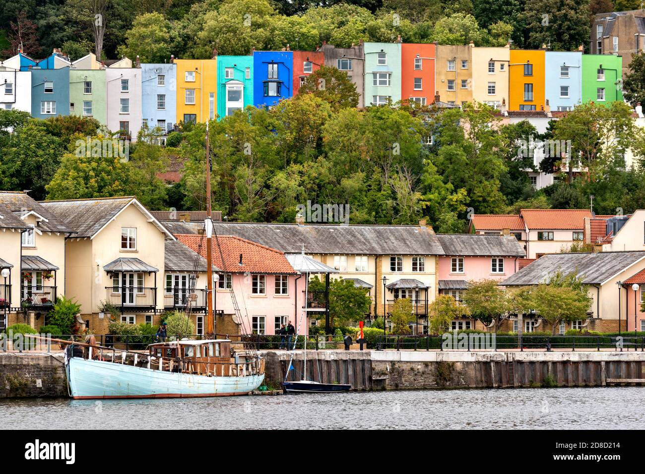 BRISTOL CITY ENGLAND ROWS OF COLOURED HOUSES ABOVE HOTWELLS DOCK