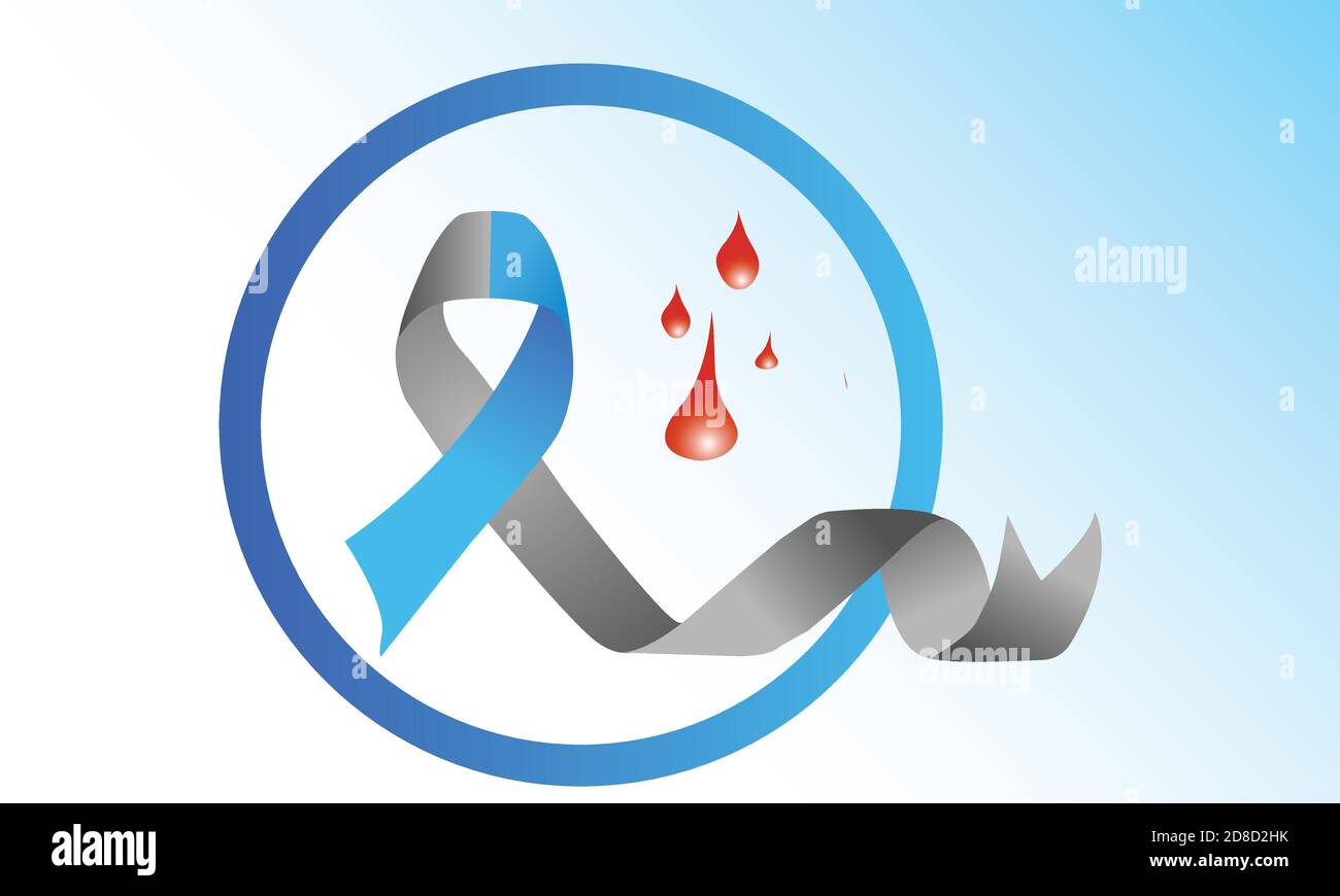 Blue And Grey Ribbon Inside Circle With Blood Drops. Vector Design For Diabetes Awareness Month Stock Vector