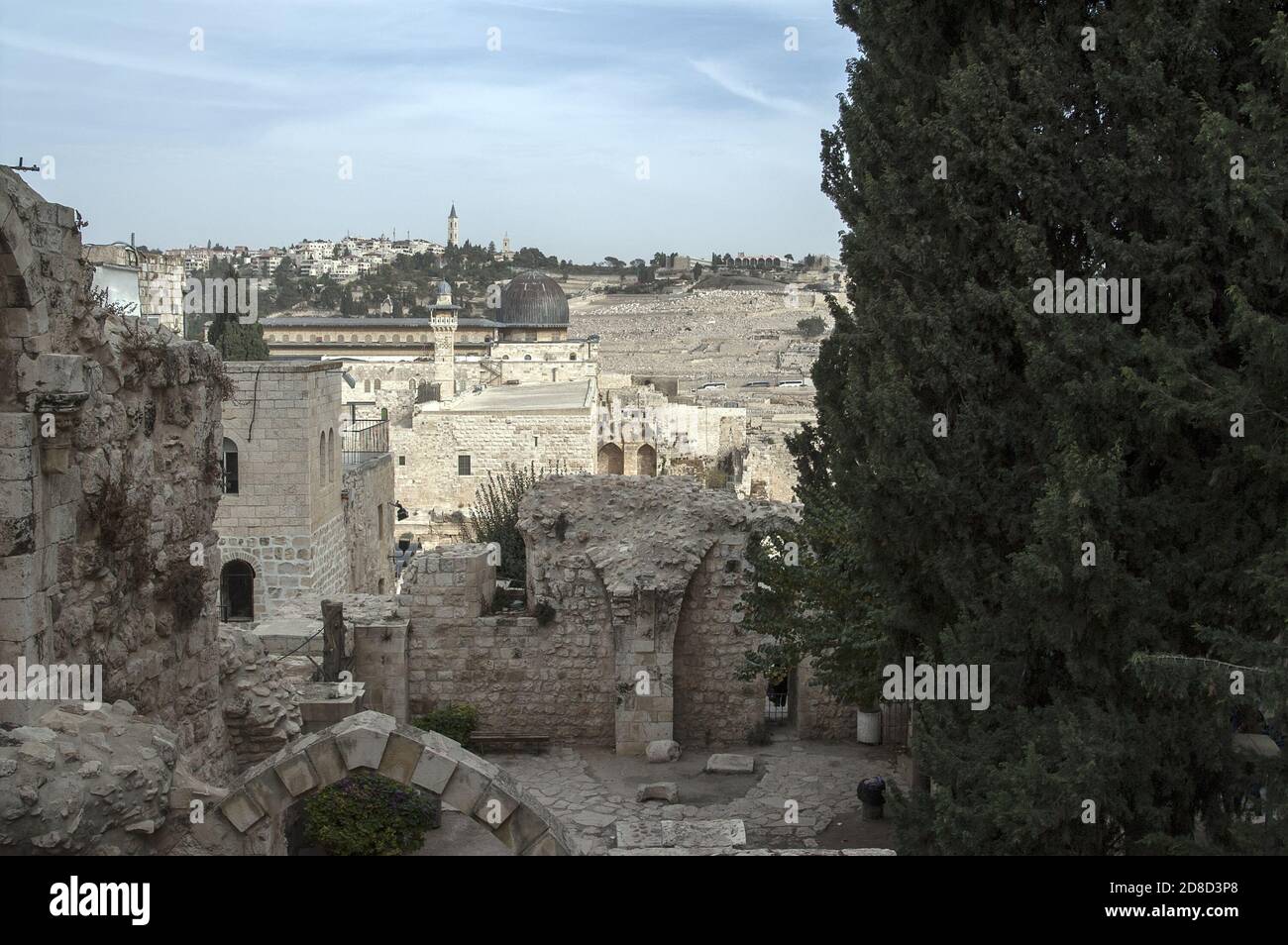 ירושלים, Jerusalem, القدس, Jerozolima, Israel, Izrael, ישראל; View of the Mount of Olives from the ruins of the old city. Stock Photo