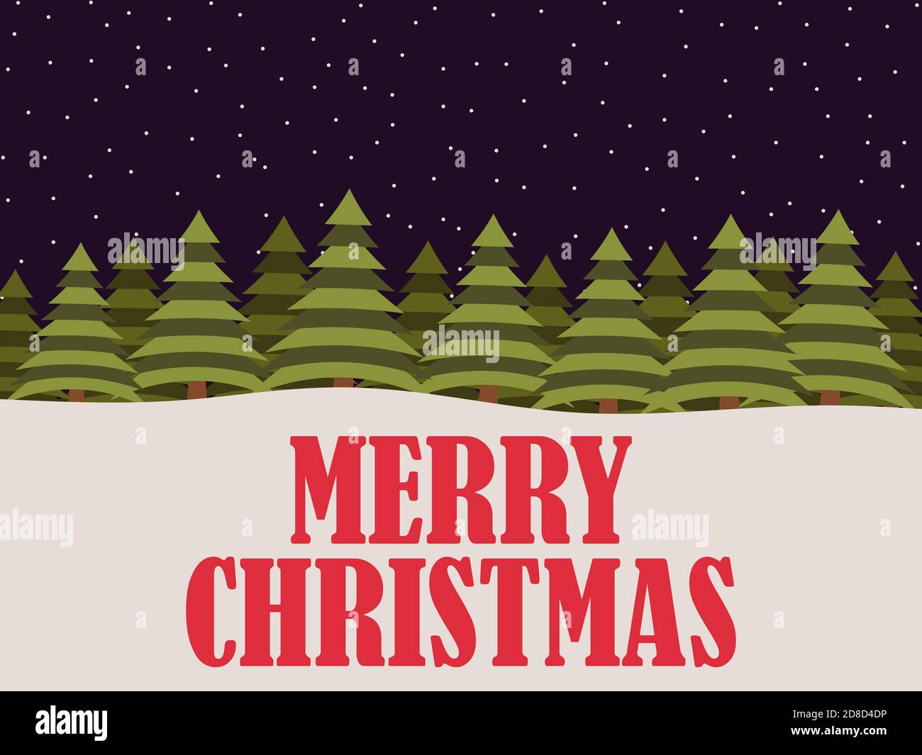 Merry Christmas. Winter landscape with fir trees and falling snow ...