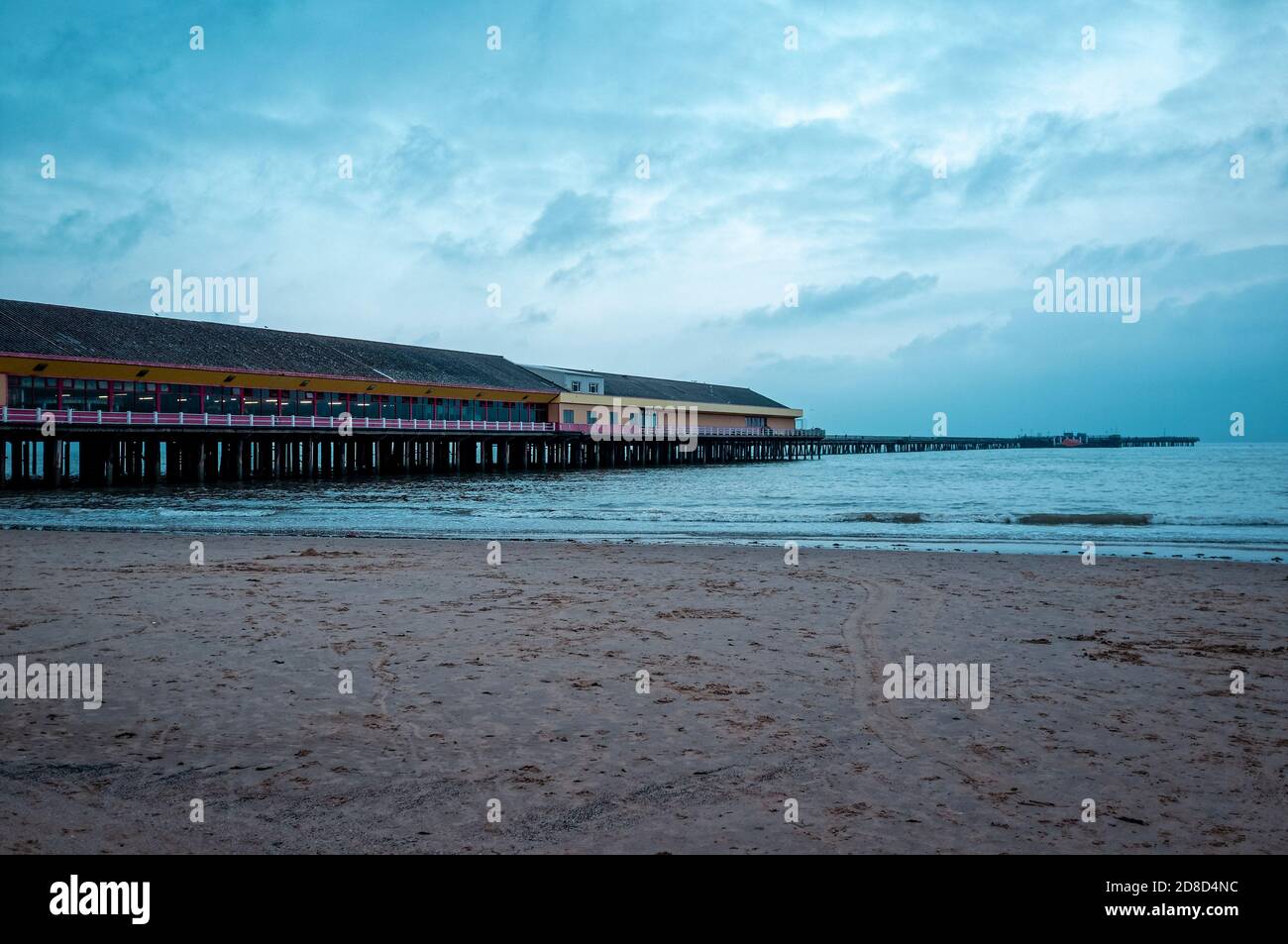 Empty Beach by Walton Pier at Dusk, Walton-on-the-Naze, Essex, England - 15 August 2020 Stock Photo