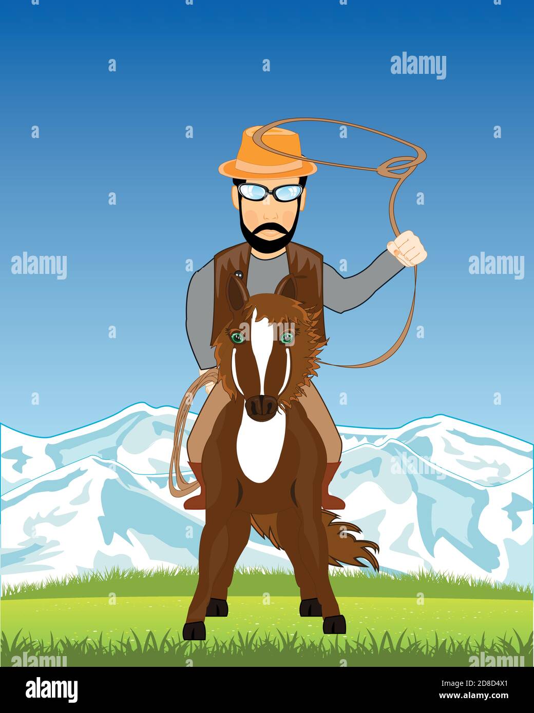 Nature and man cowpuncher with lasso on horse Stock Vector