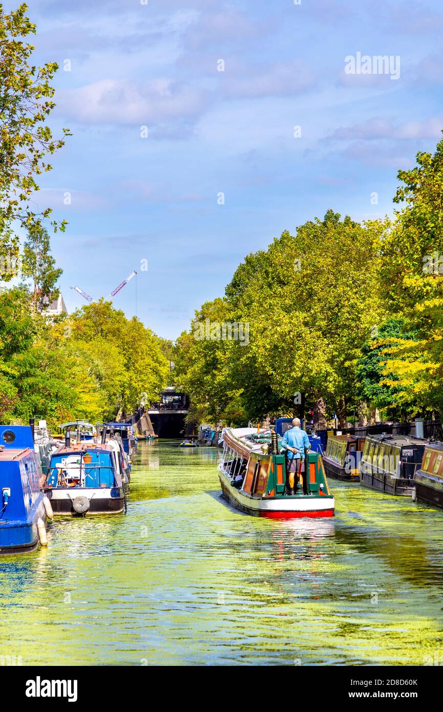 Jason's Trip Canal Tour Barge going down Regents Canal in Little Venice, Paddington, London, UK Stock Photo