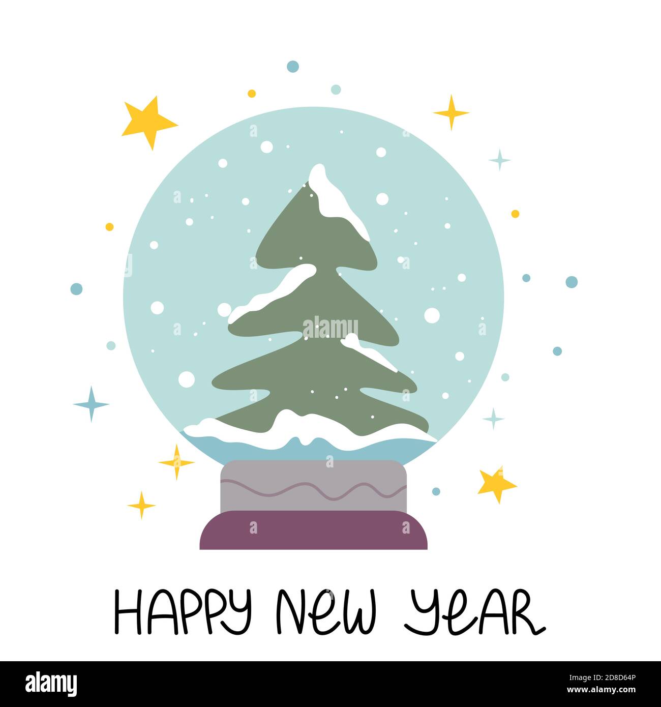 Christmas tree in a glass ball. New Year's decor. It's snowing ...