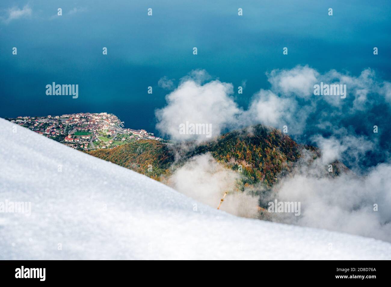 view from Le Grammont over Lake Geneva and St-Gingolph Stock Photo