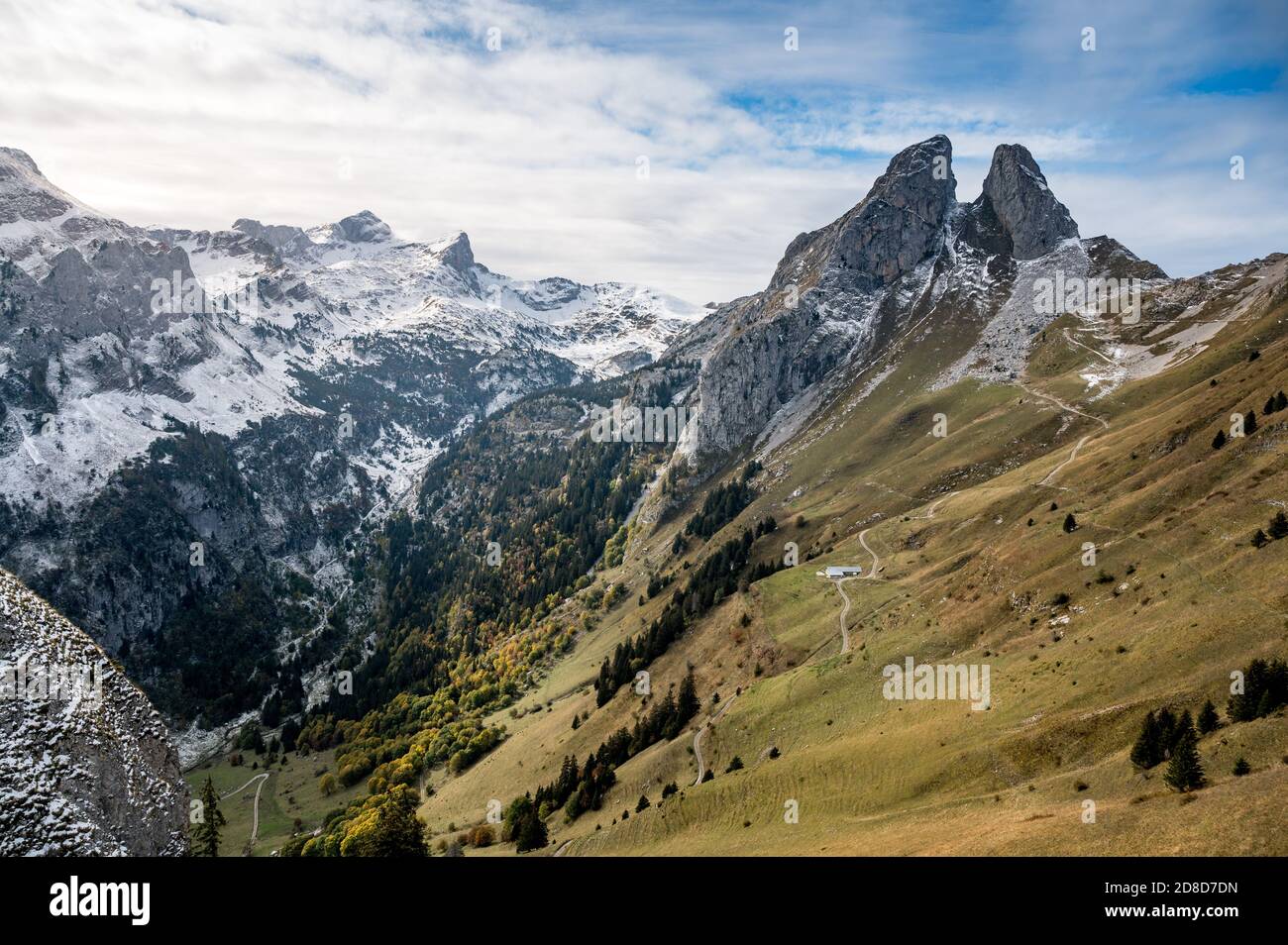 spectacular peak of Les Jumelles and Valley at Lac du Taney Stock Photo -  Alamy