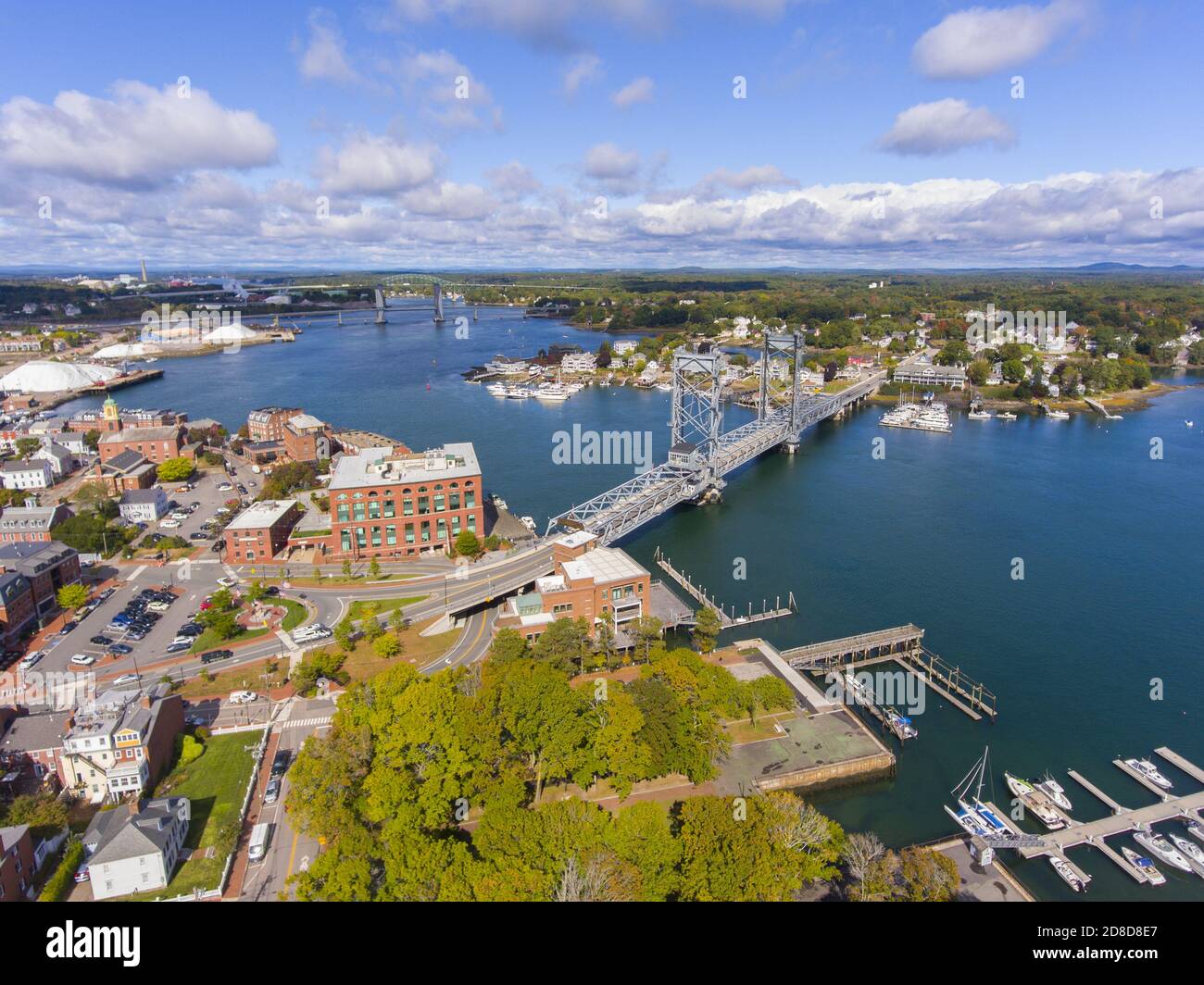 Portsmouth historic city center and Waterfront of Piscataqua River with