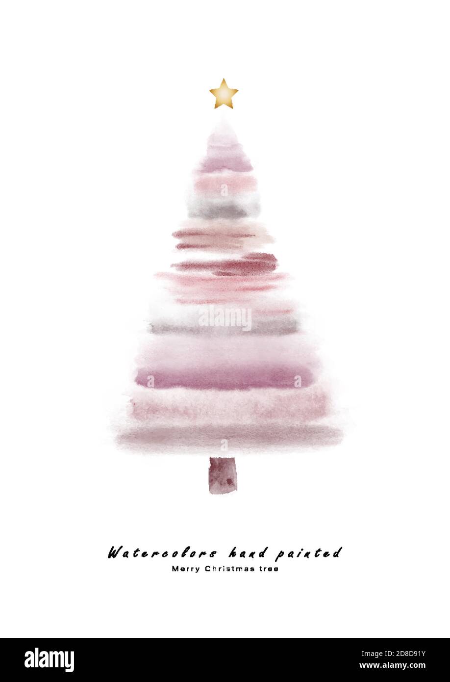 Christmas tree pink cute watercolor hand painted for creating greeting cards. Art minimal style elements isolated on a white background for your desig Stock Vector
