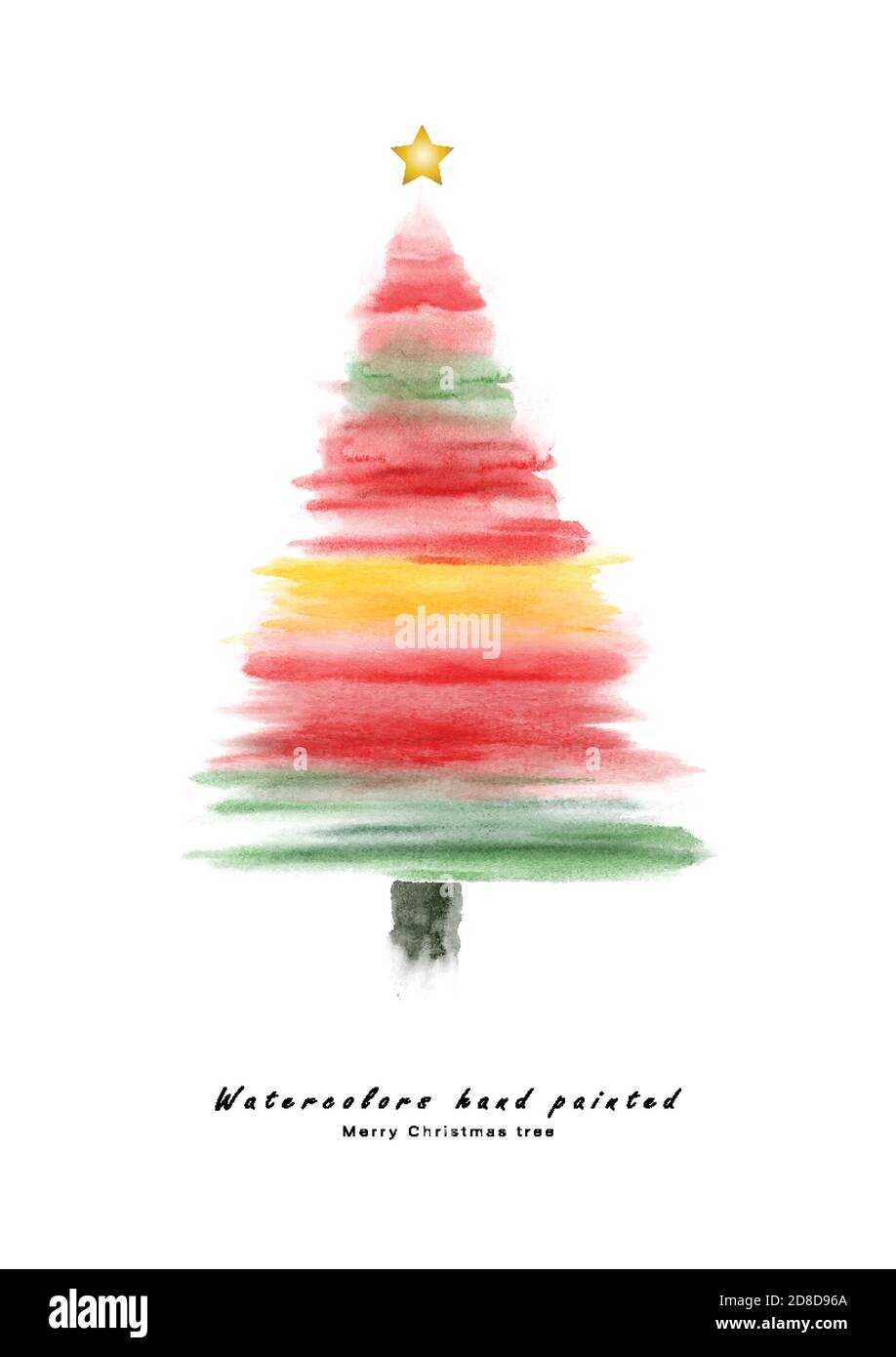 Christmas tree red cute watercolor hand painted for creating greeting cards. Art minimal style elements isolated on a white background for your design Stock Vector