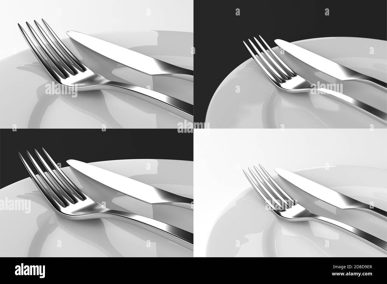 Fork and knife with plates set Stock Photo Alamy