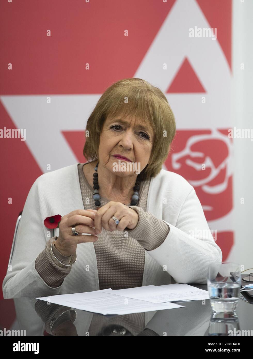 Dame Margaret Hodge, Parliamentary Chair of the Jewish Labour Movement, during a press conference by the JLM at the offices of Mishcon de Reya in London, following the publication of damming anti-Semitism report by the Equality and Human Rights Commission (EHRC). Stock Photo