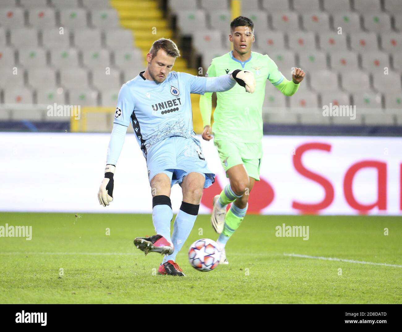 Goalkeeper of Club Brugge Simon Mignolet, Joaquin Correa of Lazio Roma during the UEFA Champions League, Group Stage, Group F football match between C Stock Photo