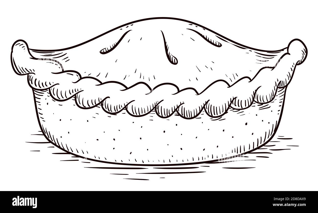 Delicious traditional pie in hand drawn style, isolated over white