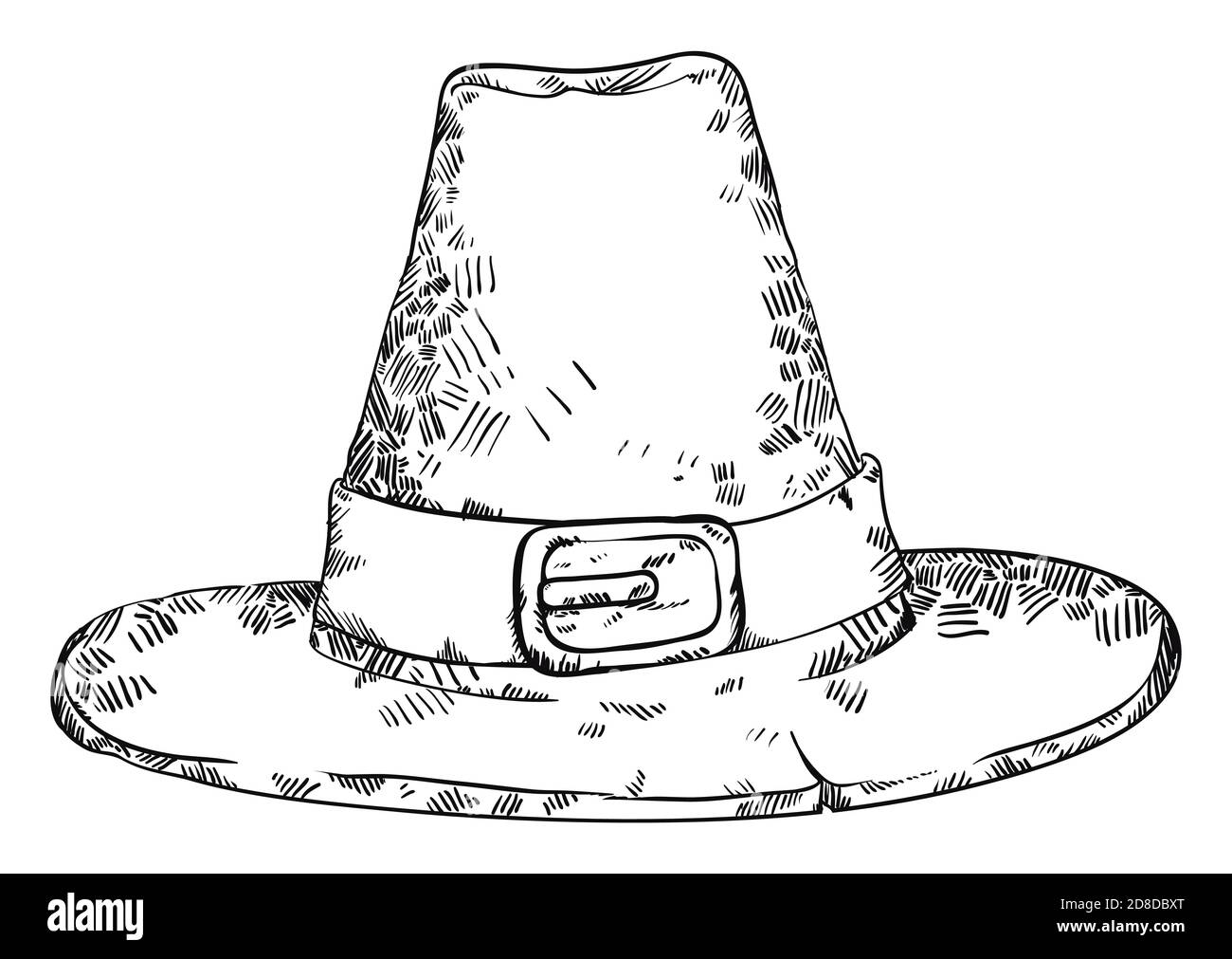 Traditional pilgrim hat with band and buckle in hand drawn style