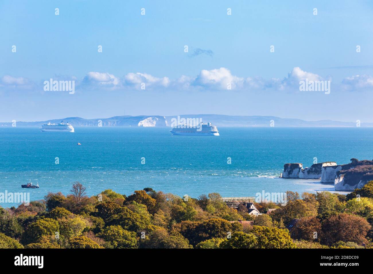 Cruise ships moored in Studland Bay during the Coronavirus pandemic in 2020, Dorset, England Stock Photo