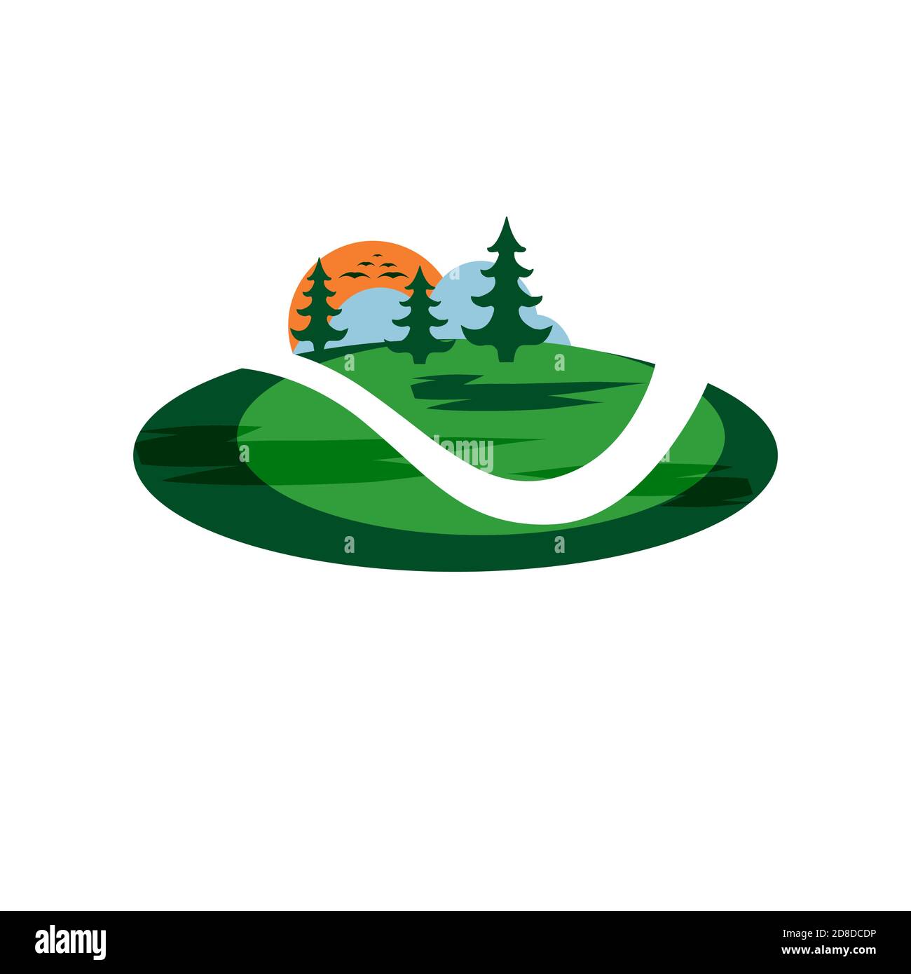 Beautiful landscape logo illustration vector logo design. Stock Vector