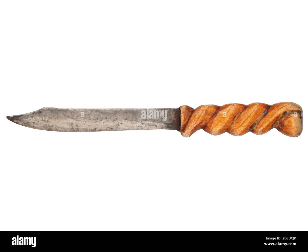 Old rust kitchen knife isolated on white background, wood carving