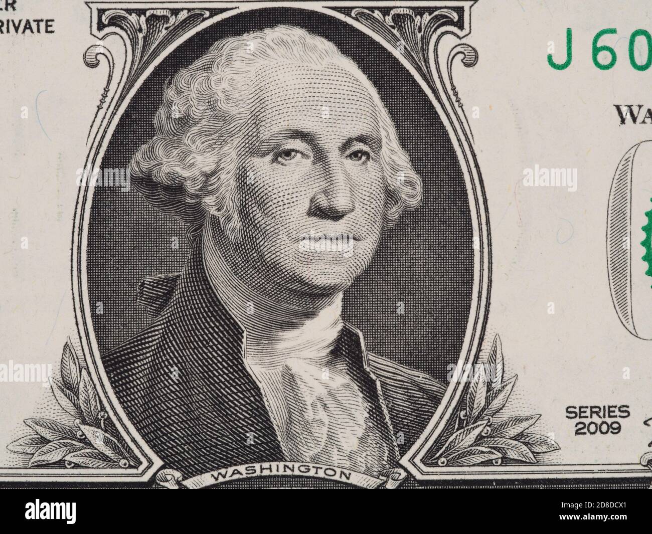 George Washington portrait on the one dollar bill closeup macro, series ...