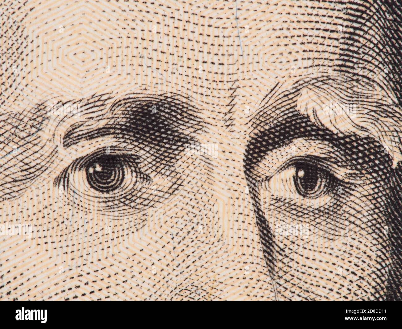 President Andrew Jackson eyes extreme macro on us 20 dollar bill, united states money closeup Stock Photo