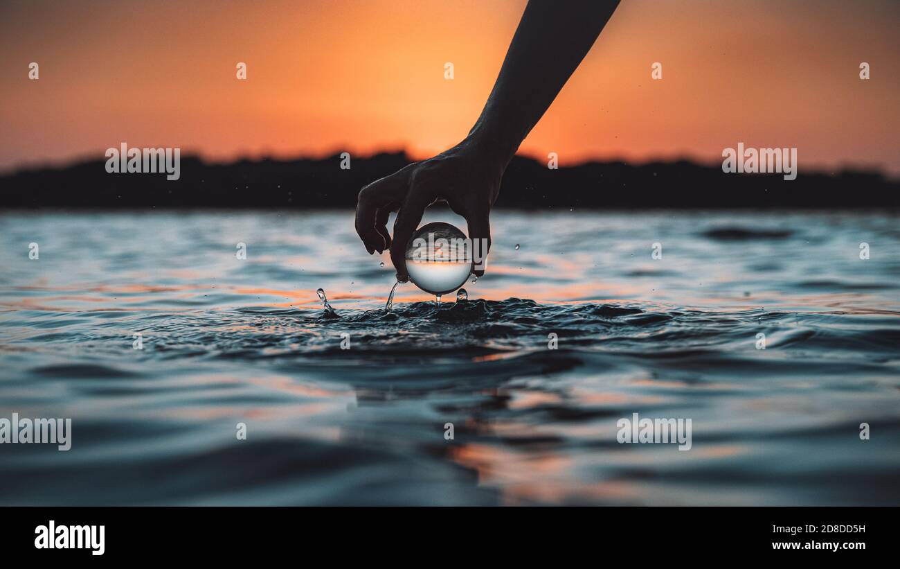 Sunset trough lens ball Stock Photo