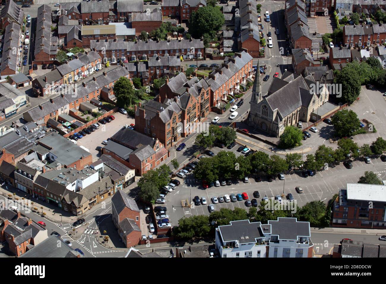 aerial view of Banbury public library and Marlborough Road Methodist Church, Banbury, Oxfordshire Stock Photo