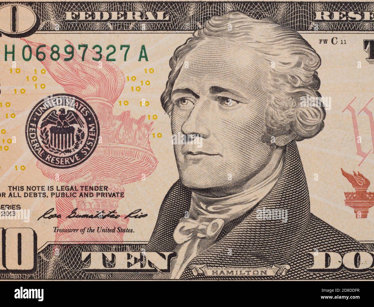 Ten dollar bill 10 usd closeup macro Alexander Hamilton