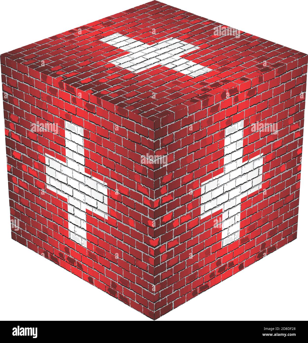 Switzerland Cube in made of bricks - Illustration,  Three dimensional flag of Switzerland Stock Vector