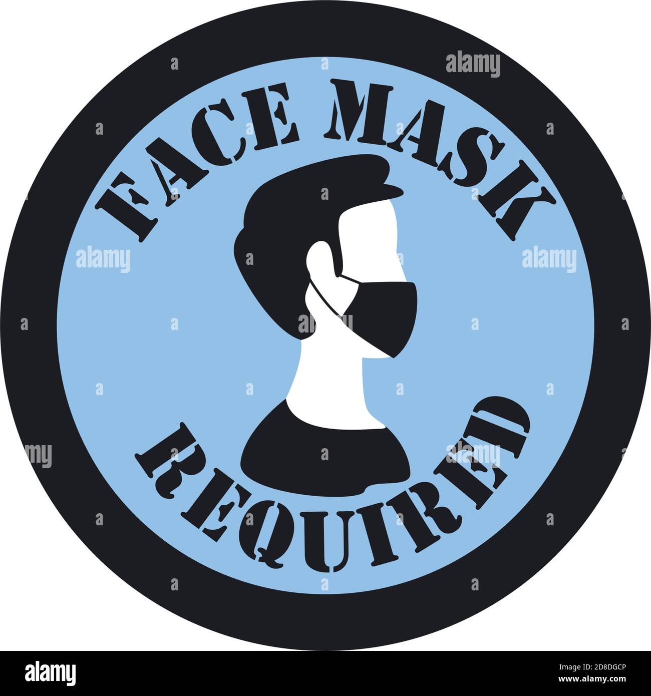 facemask required and man using mask in seal stamp of Covid 19 virus