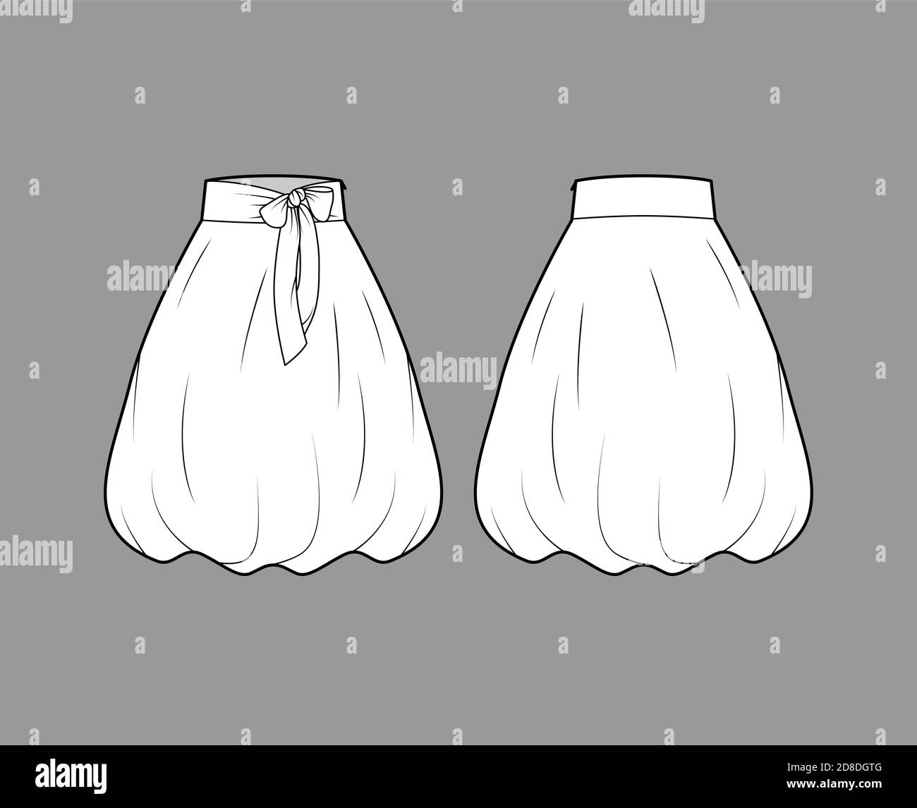 Skirt balloon technical fashion illustration with knee silhouette  semicircular fullness thick stretch waistband Flat bottom template  front white color style Women men unisex CAD mockup Stock Vector Image   Art  Alamy