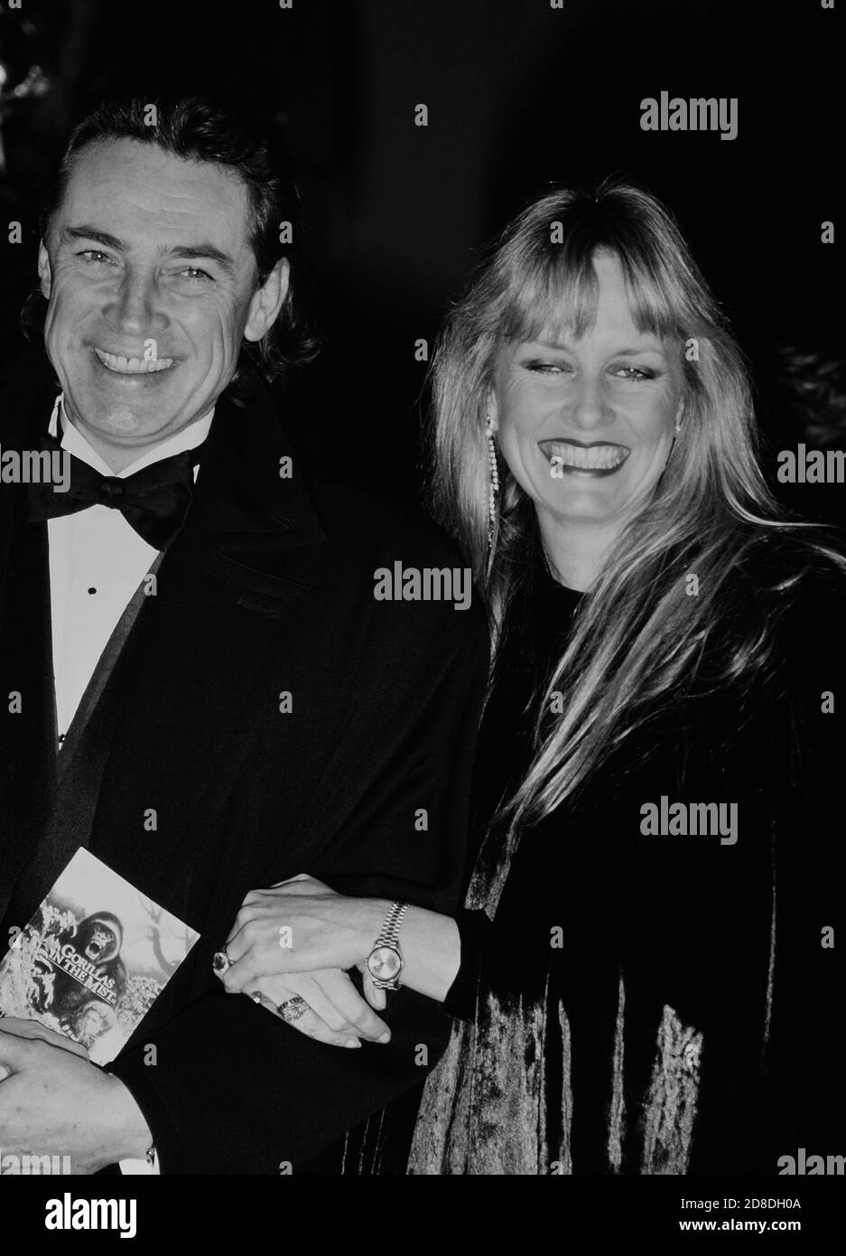 Twiggy and her husband Leigh Lawson attend the 'Gorillas in the Mist' premiere on January 24, 1989 in London, England. Stock Photo