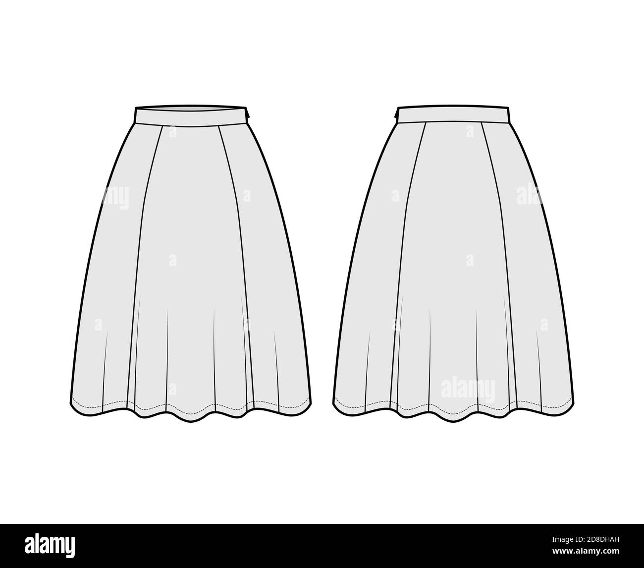 Skirt six gore technical fashion illustration with knee silhouette ...
